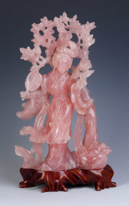 A CHINESE PINK QUARTZ HARDSTONE CARVING