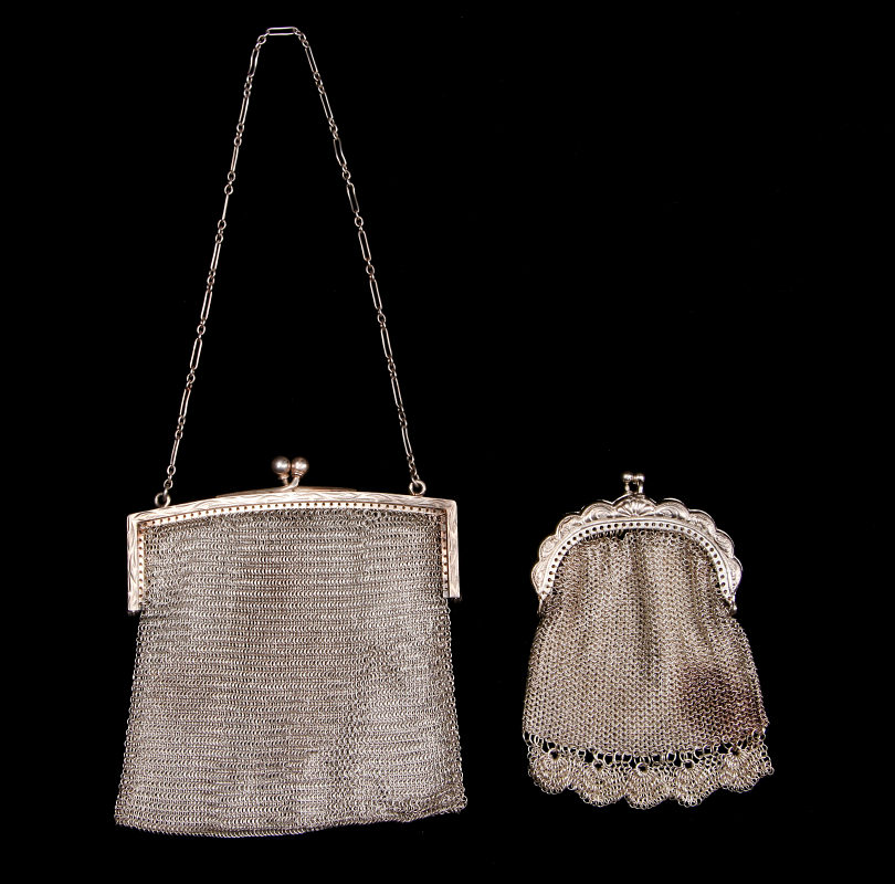 TWO ANTIQUE MESH EVENING BAGS INCLUDING STERLING