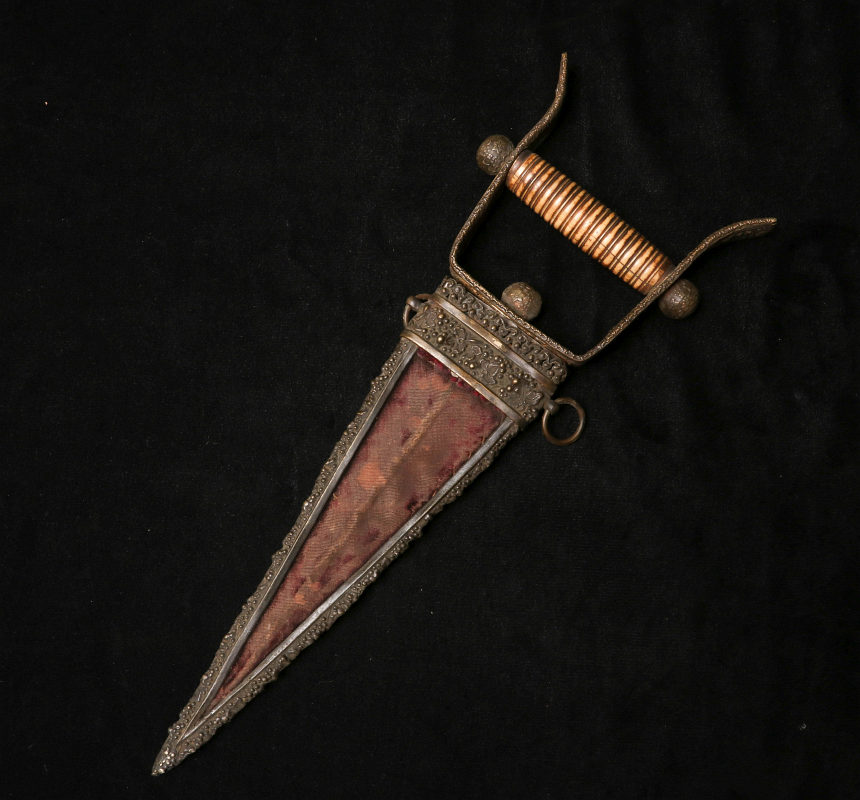A 19TH C. INDIAN KATAR DAGGER WITH BRONZE SCABBARD