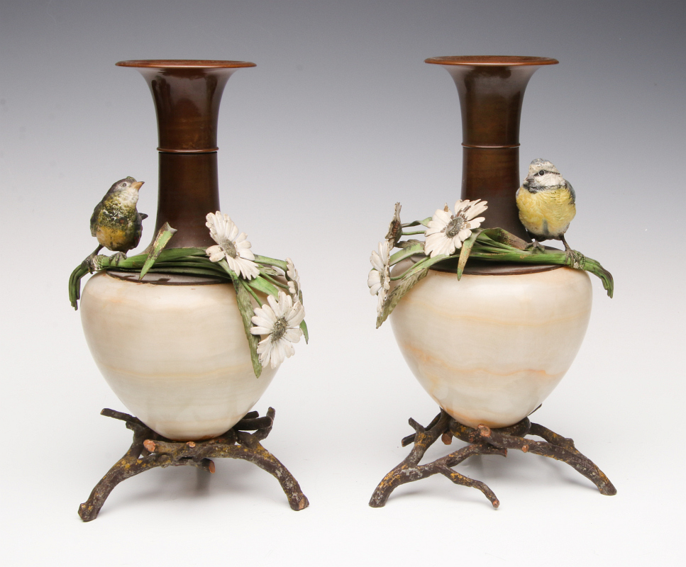 A PAIR LATE 19TH C. AUSTRIAN BRONZE AND ONYX VASES