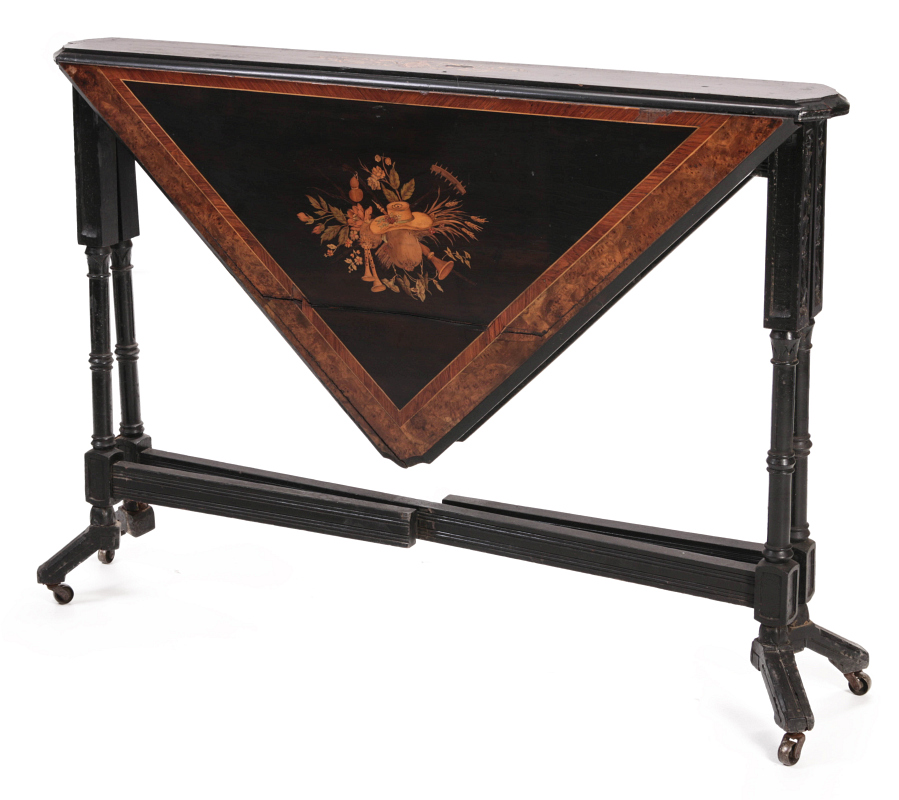 AN UNUSUAL 19th C VICTORIAN DROP LEAF MARQUETRY TABLE