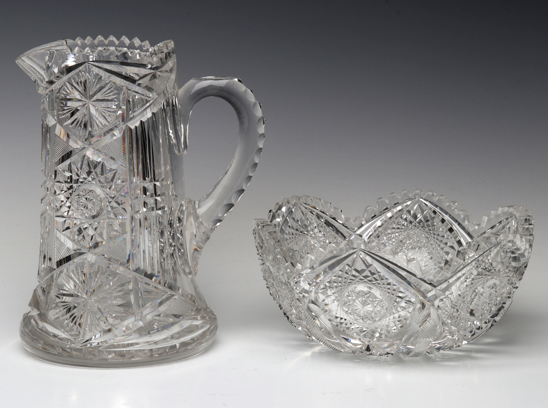 AN AMERICAN BRILLIANT PERIOD CUT BOWL AND PITCHER