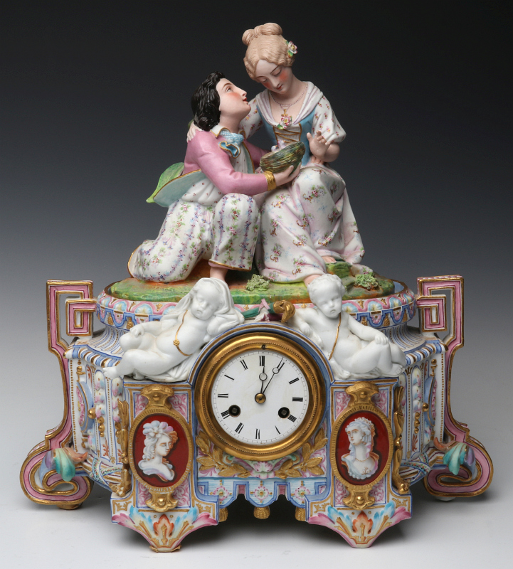 FINE AND VERY ORNATE FRENCH BISQUE PORCELAIN CLOCK