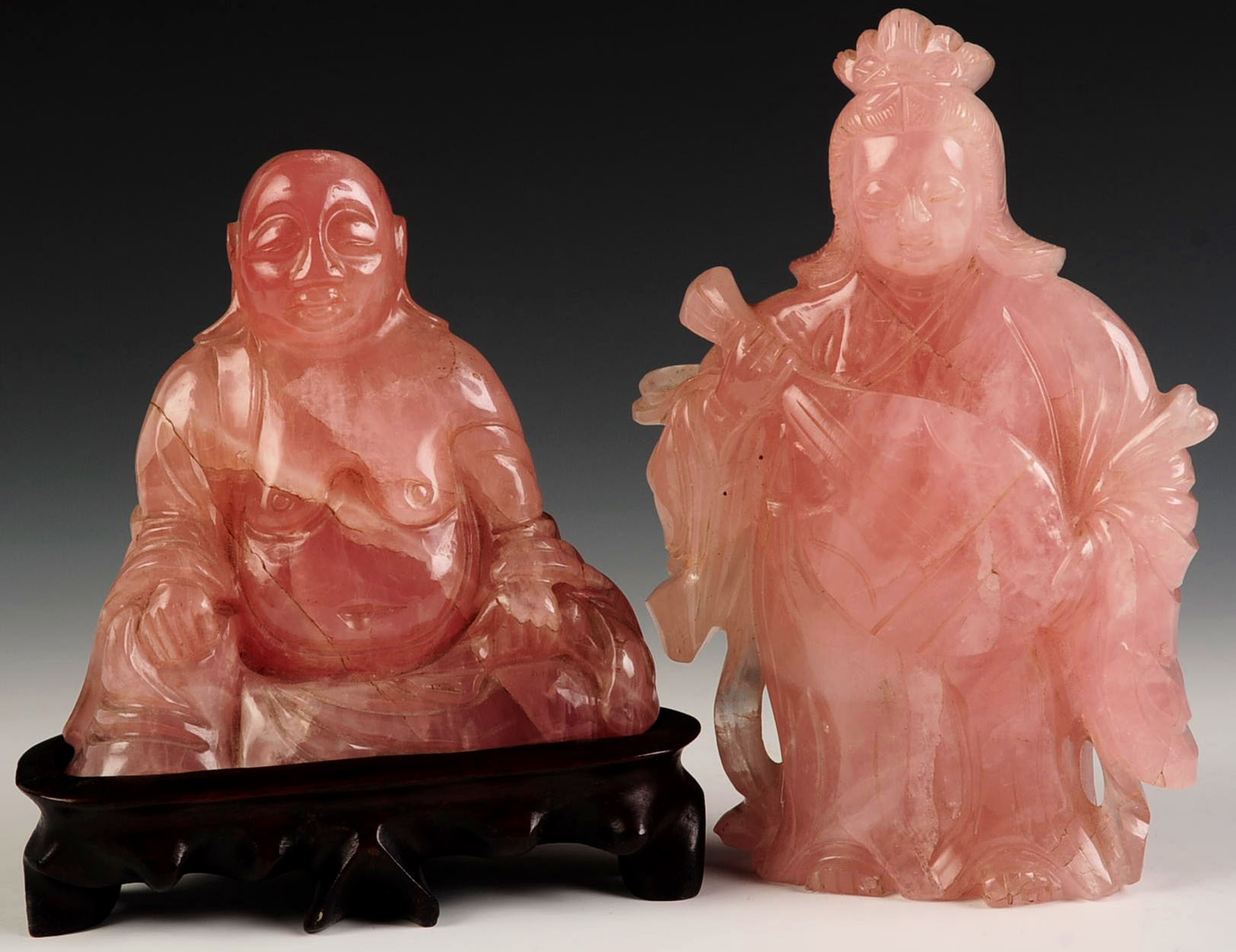 TWO CHINESE ROSE QUARTZ CARVINGS