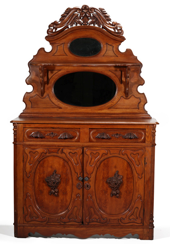 A 19TH C VICTORIAN SIDEBOARD W/ CARVED FRUIT PULLS