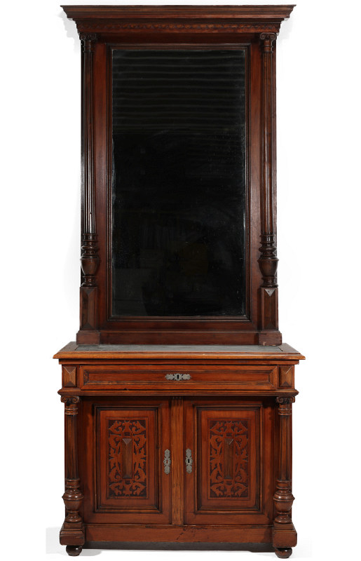 AN UNUSUAL 19TH CENT CABINET WITH PIER MIRROR