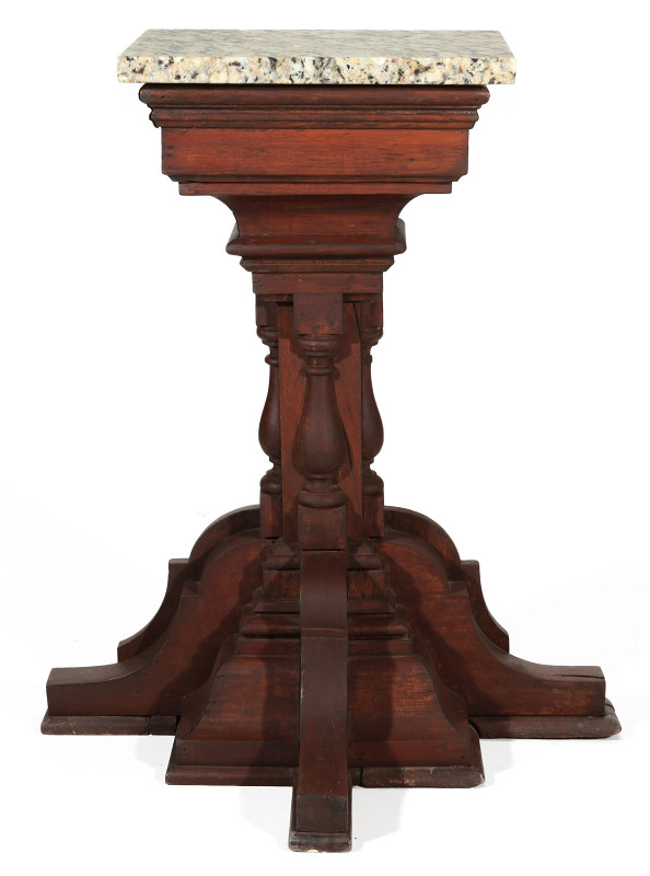 AN ANTIQUE PEDESTAL STAND WITH MARBLE TOP
