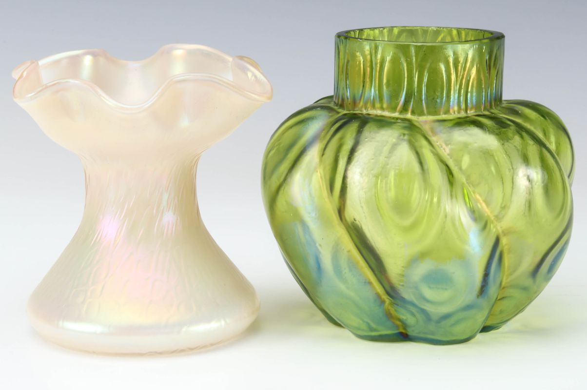 TWO AUSTRIAN ART GLASS CABINET VASES