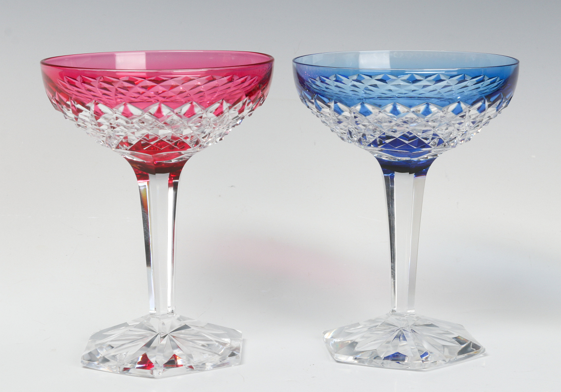 MATCHING RED TO CLEAR & BLUE TO CLEAR CUT GOBLETS