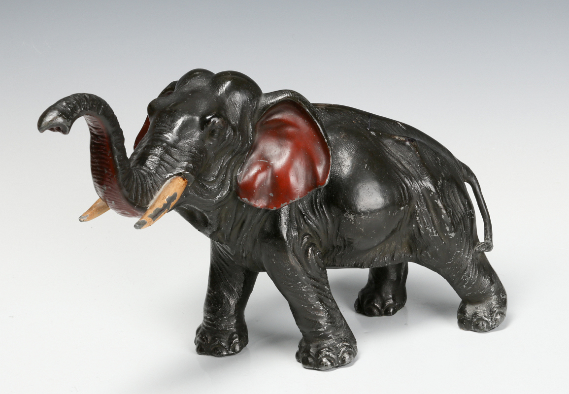 PAINTED SPELTER FIGURE OF AN ELEPHANT