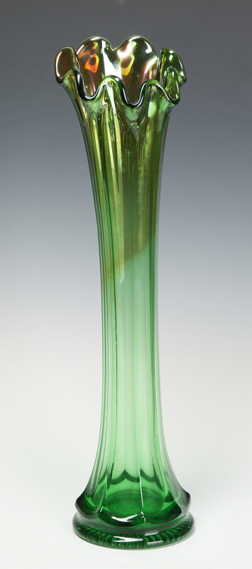 NORTHWOOD 17INCH GREEN CARNIVAL SWUNG FUNERAL VASE