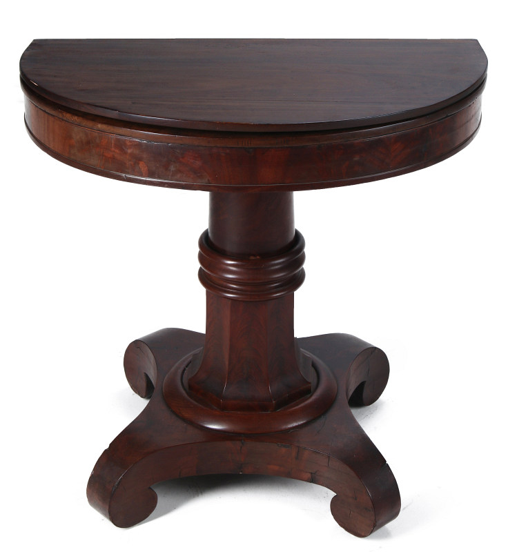 A FIRST EMPIRE PERIOD FLIP TOP DEMILUNE TABLE