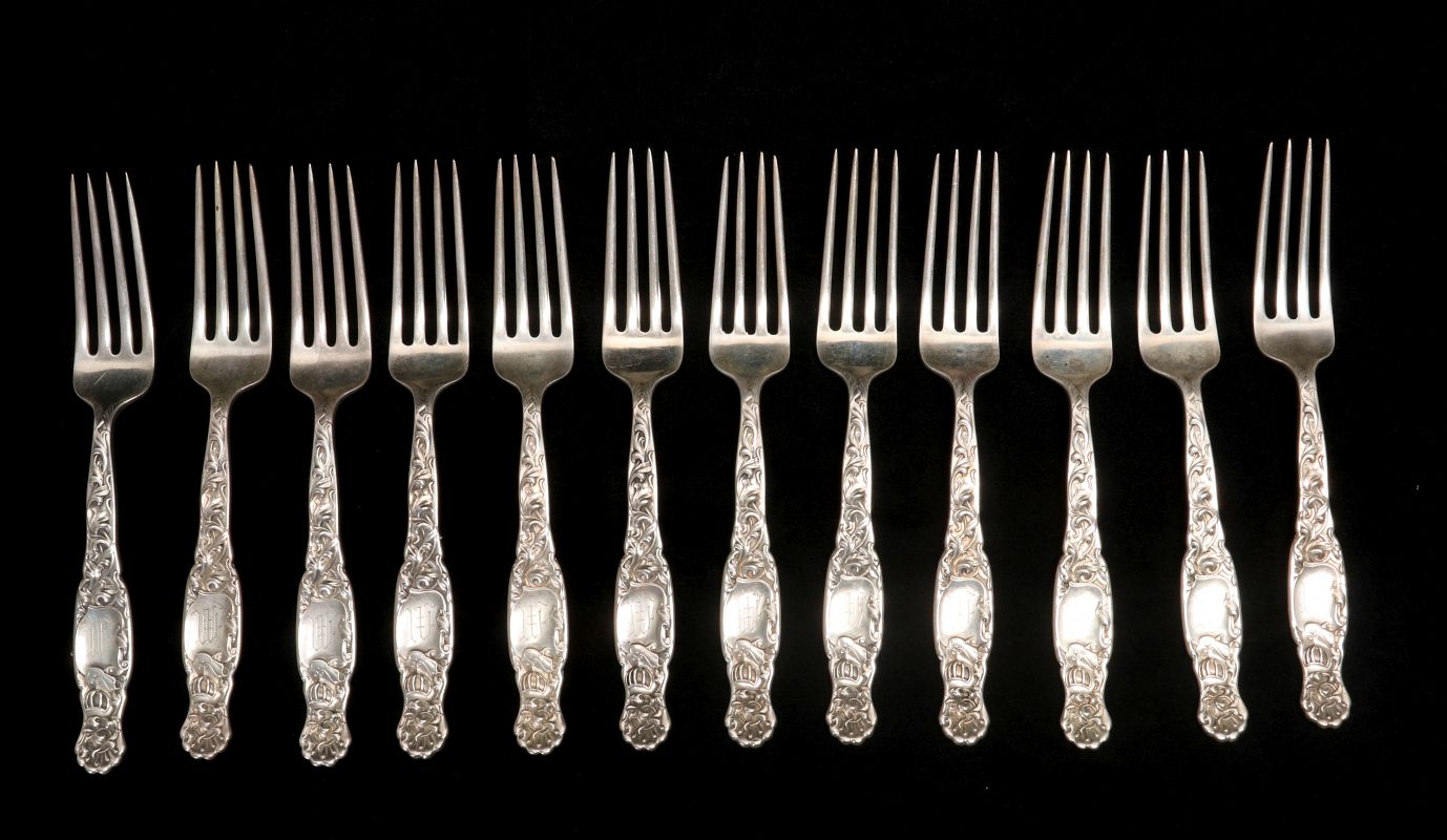 WHITING 'HERALDIC' PATTERN STERLING SILVER FORKS