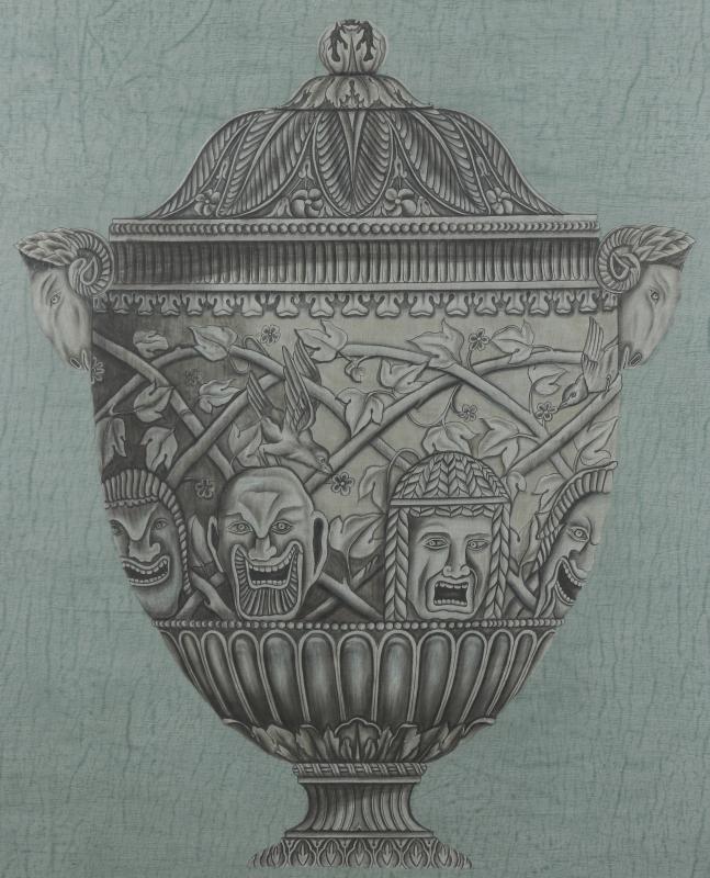 20TH C PAINTING OF ARCHITECTURAL URN AFTR PIRANESI