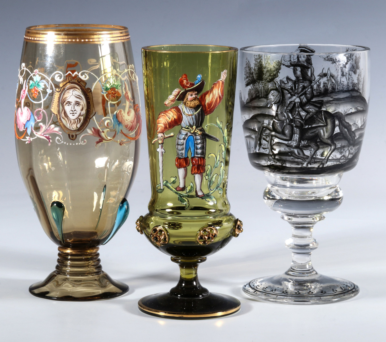 BOHEMIAN ENAMELED ART GLASS GOBLETS