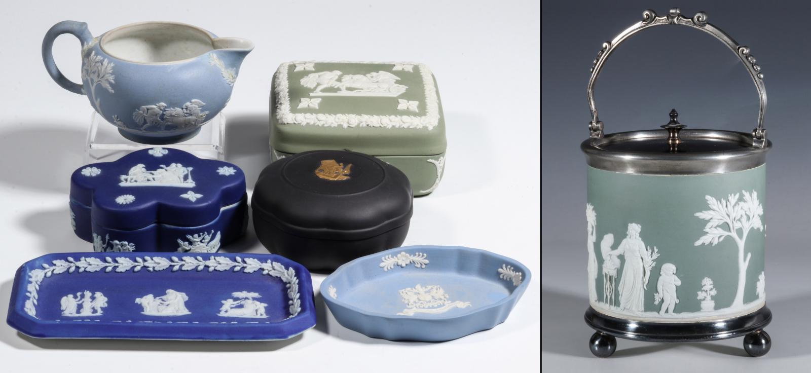 A COLLECTION OF WEDGWOOD JASPER WARE PIECES