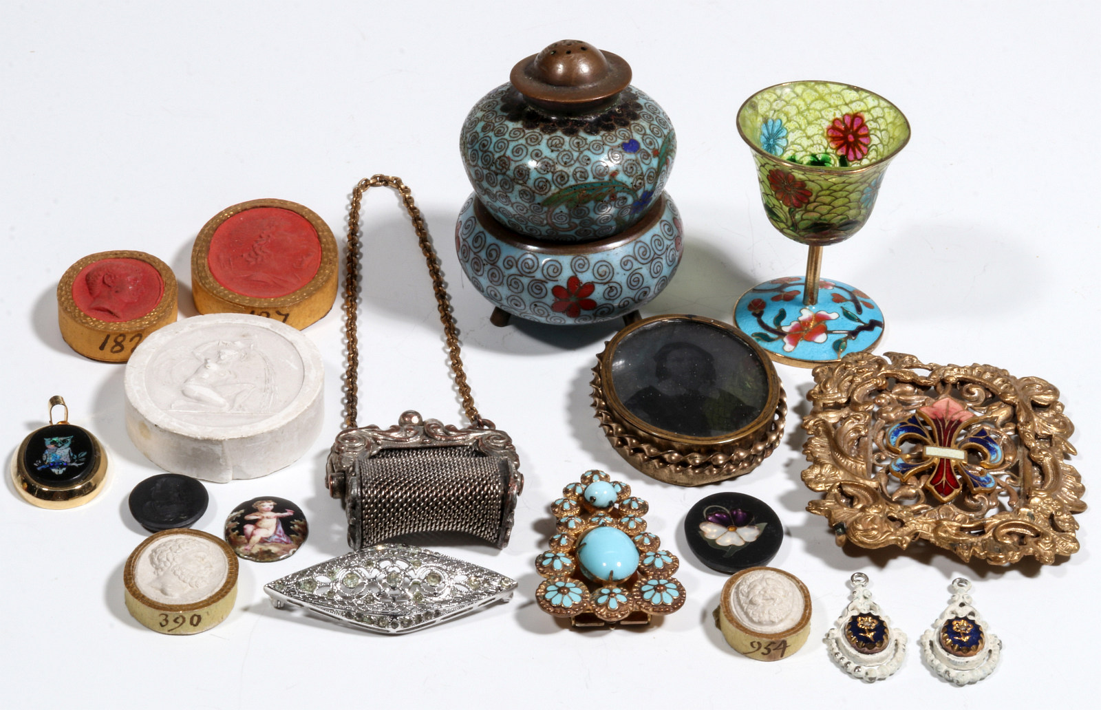 A COLLECTION OF ENAMELED AND OTHER ANTIQUE OBJECTS