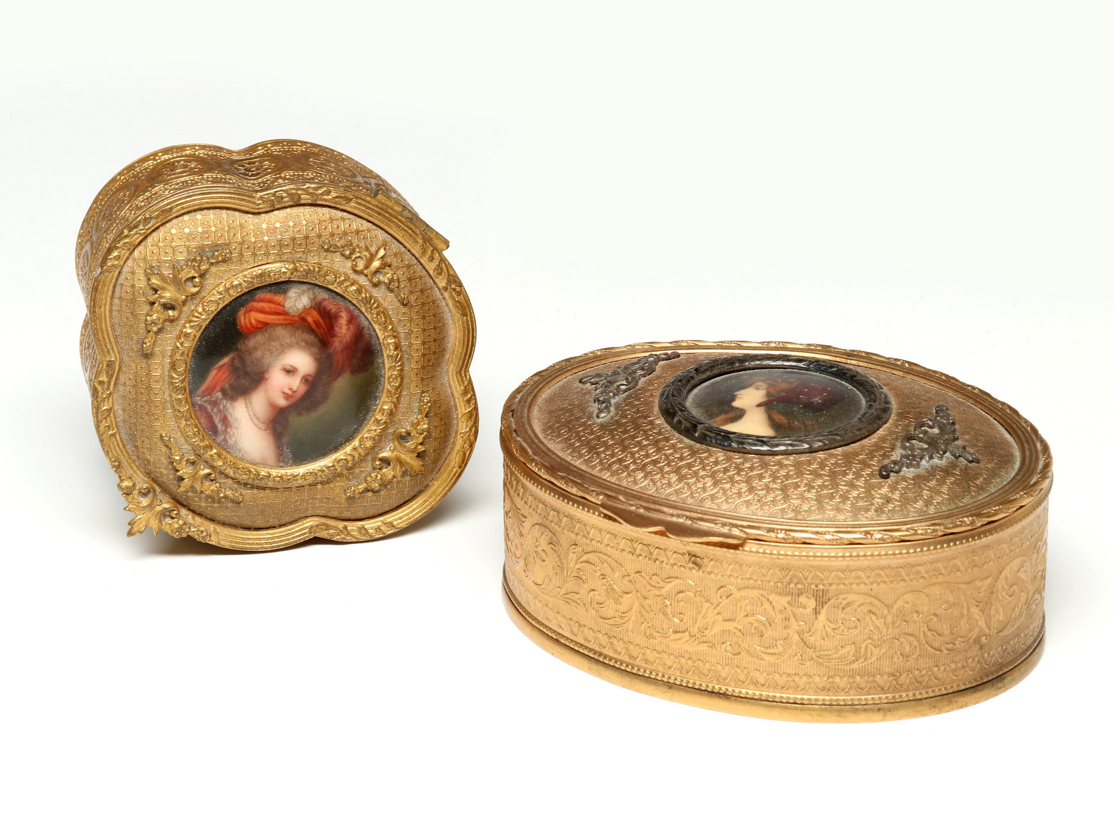 TWO FRENCH ORMOLU BOXES WITH PORCELAIN PLAQUES