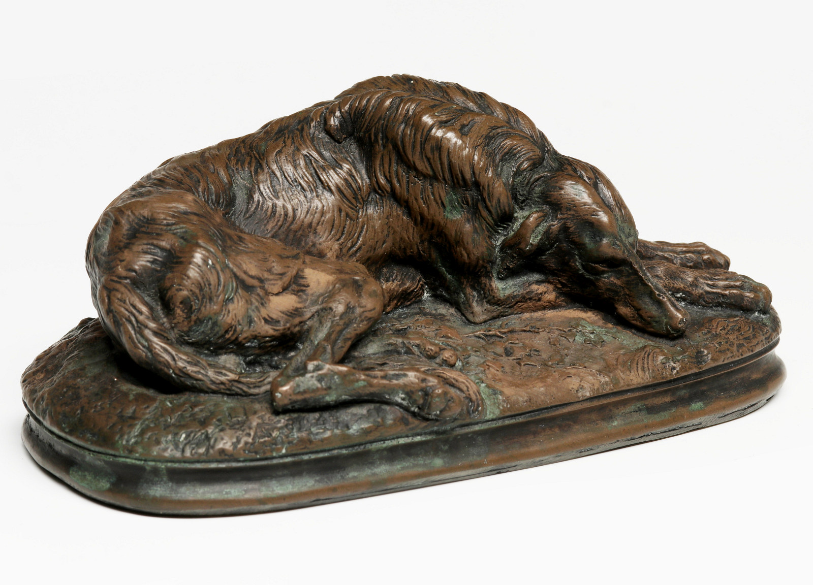 BRONZE FIGURE OF RECLINING WOLFHOUND AFTER GAYRARD