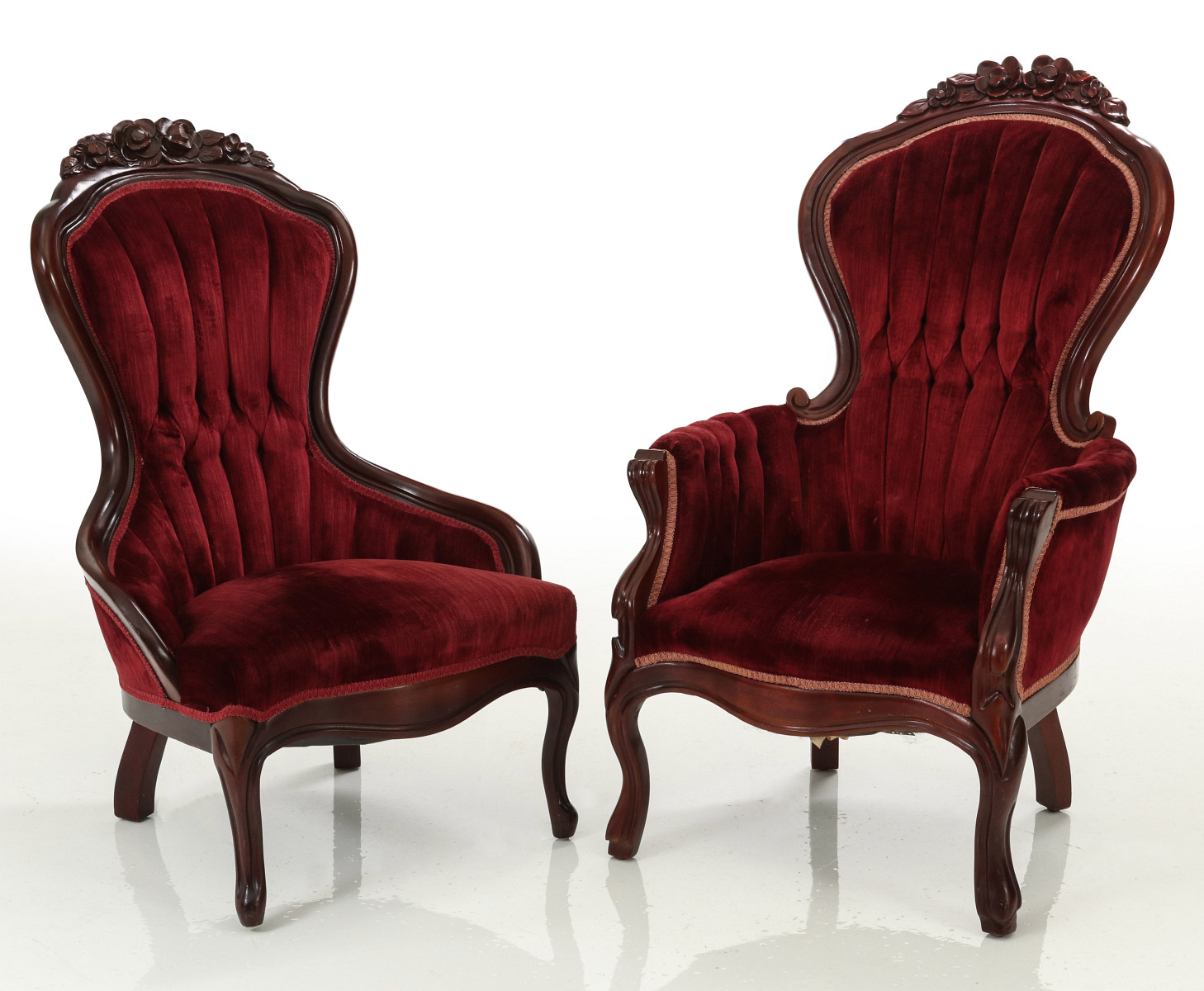 A PAIR 20TH CENTURY VICTORIAN STYLE PARLOR CHAIRS