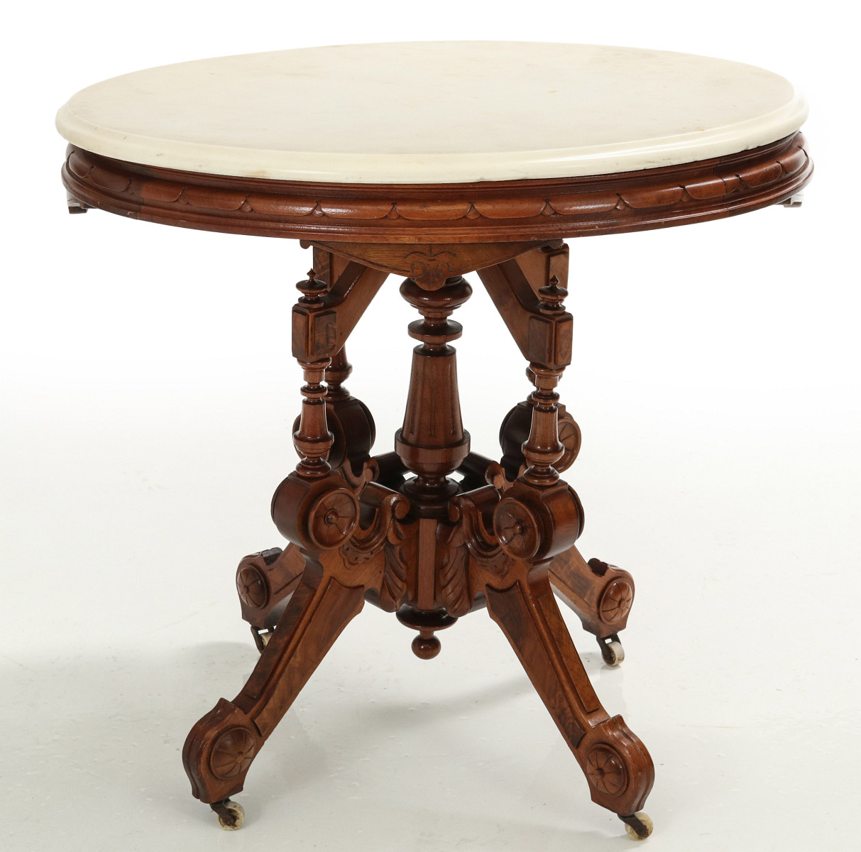 A GOOD 19TH CENT AMERICAN WALNUT MARBLE TOP TABLE