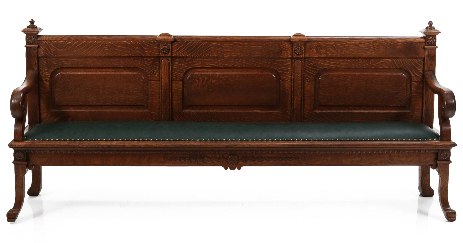 A GOOD AMERICAN OAK BENCH WITH TRIPLE PANELED BACK
