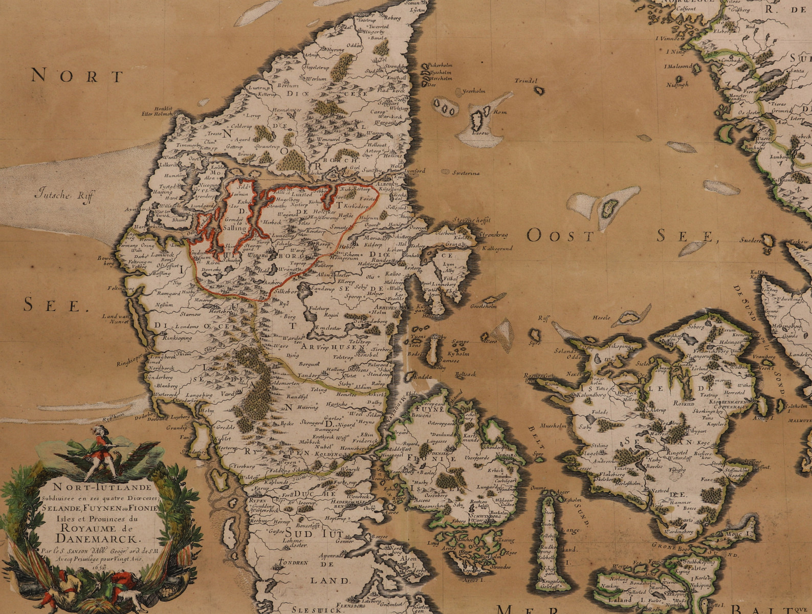 AN 1659 FRENCH MAP OF DENMARK BY NICOLAS SANSON