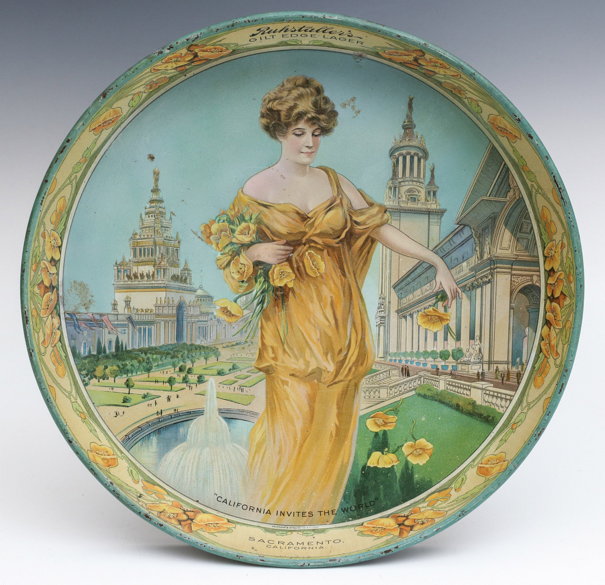 A PRE-PROHIBITION ADVTG TRAY FOR RUHSTALLERS LAGER