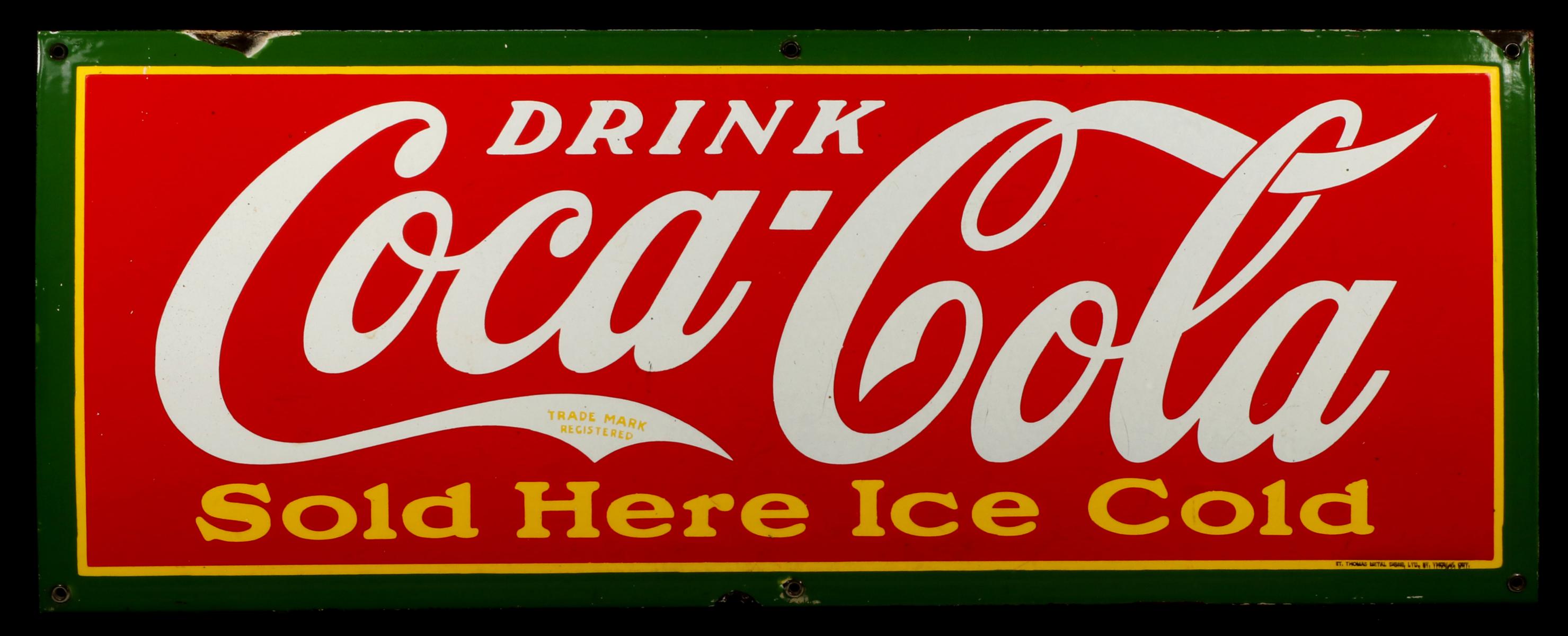 A PORCELAIN COCA-COLA ADVERTISING SIGN CIRCA 1939