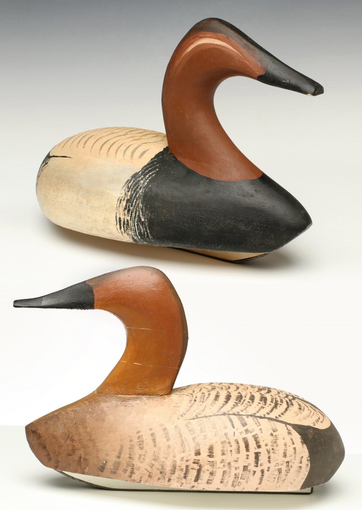 STYLIZED CANVASBACK DRAKE AND HEN DECOY PAIR