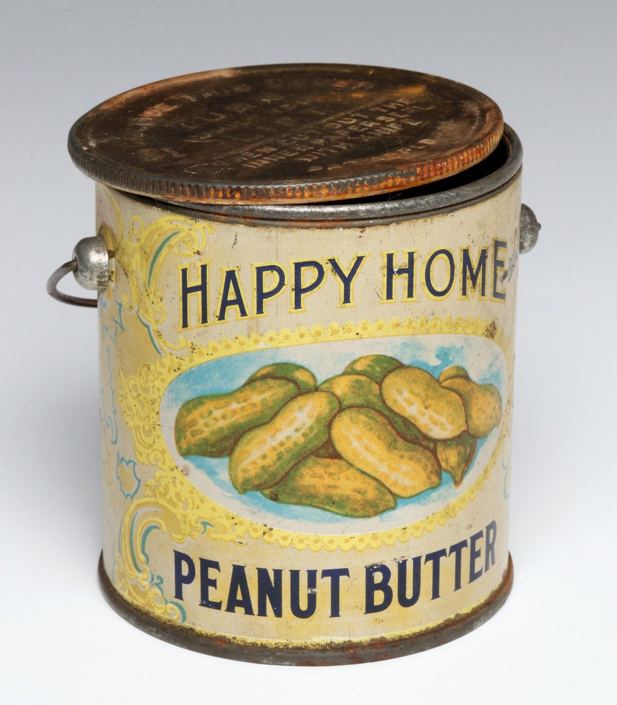 HAPPY HOME BRAND TIN LITHOGRAPH PEANUT BUTTER PAIL