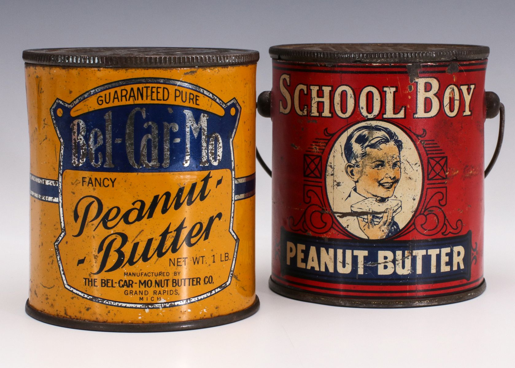 TWO COLORFUL TIN LITHO PEANUT BUTTER PAILS
