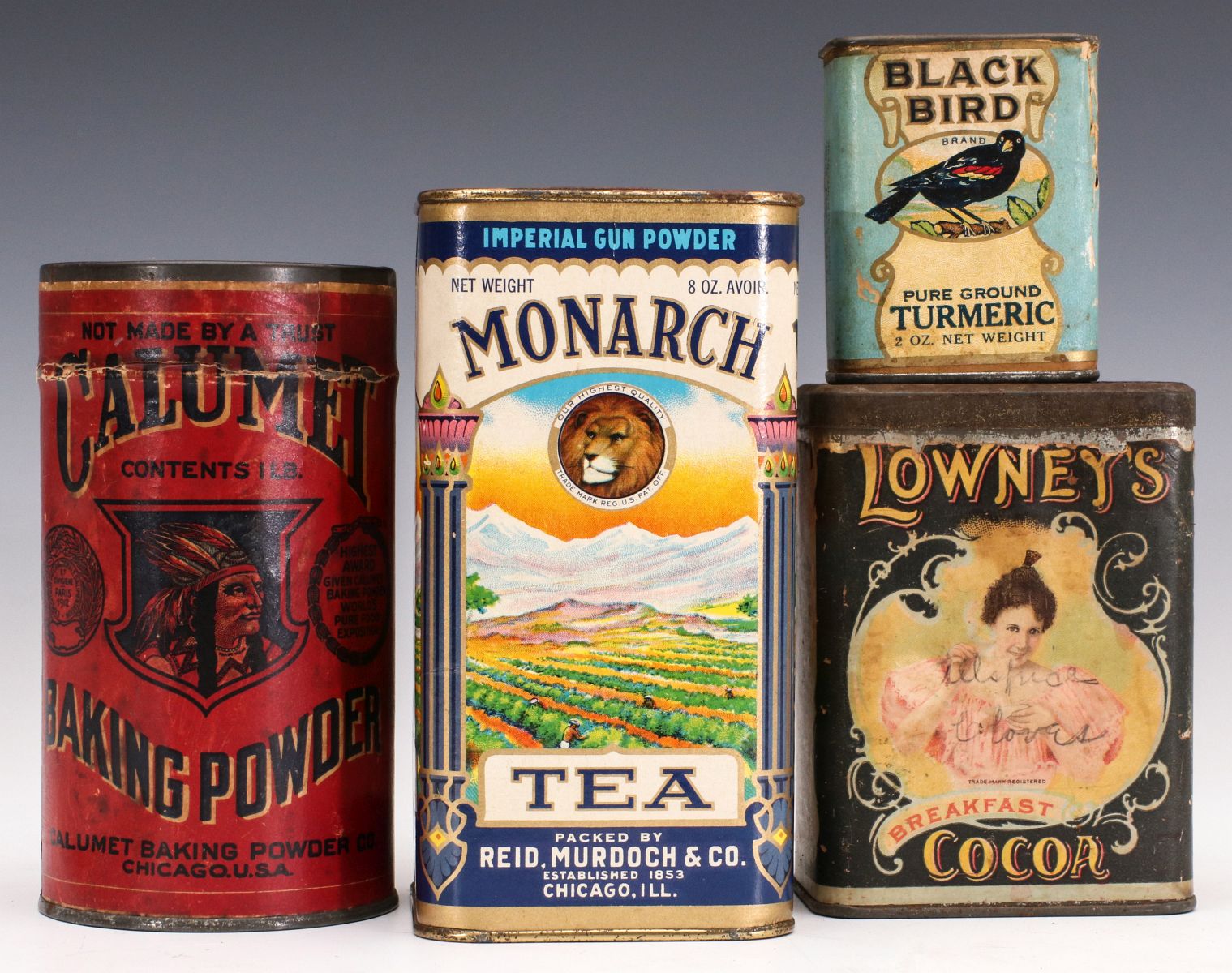 1900s BAKING POWDER, TEA, AND COCOA CONTAINERS