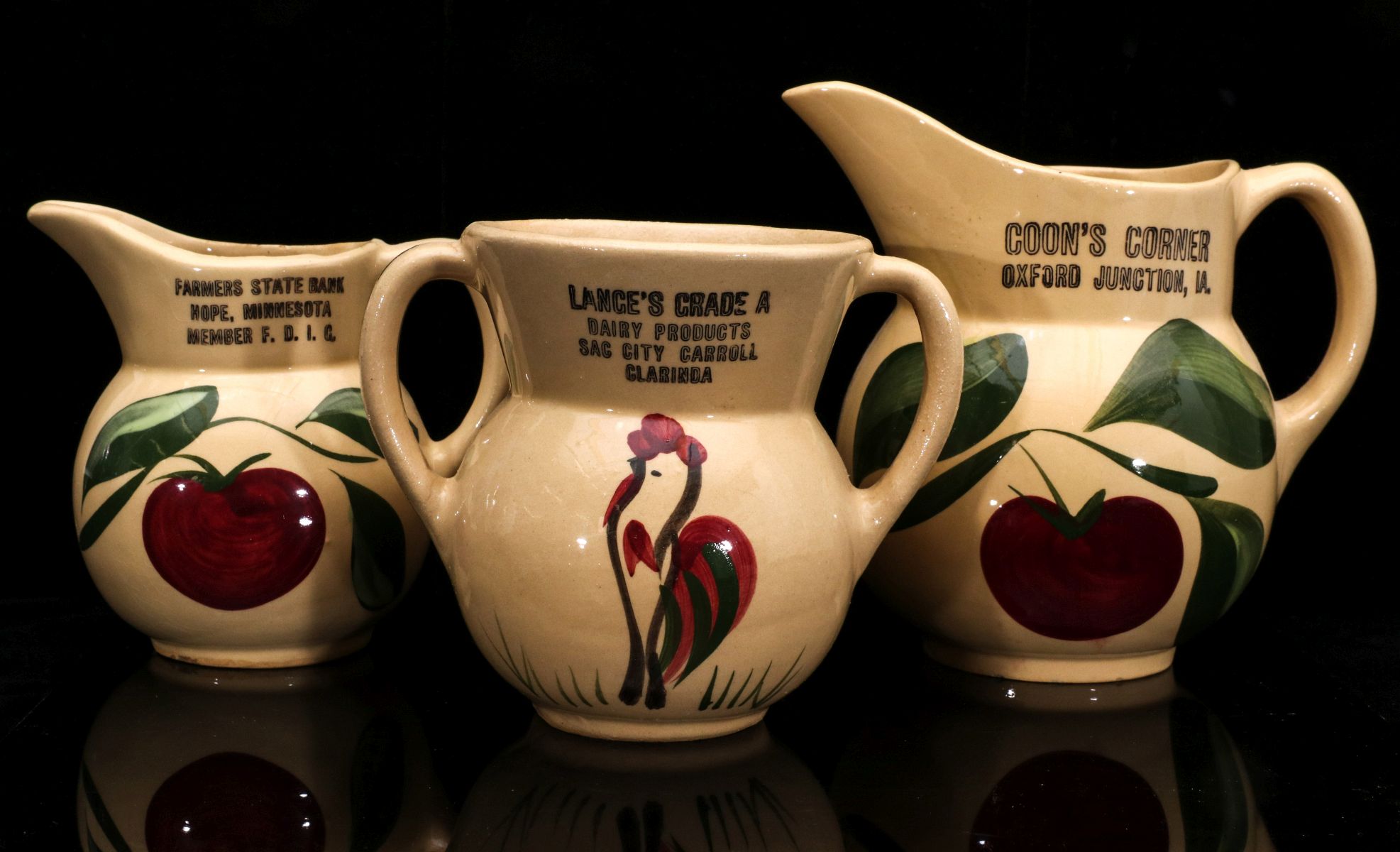 WATT POTTERY PIECES WITH IOWA AND MINN ADVERTISING