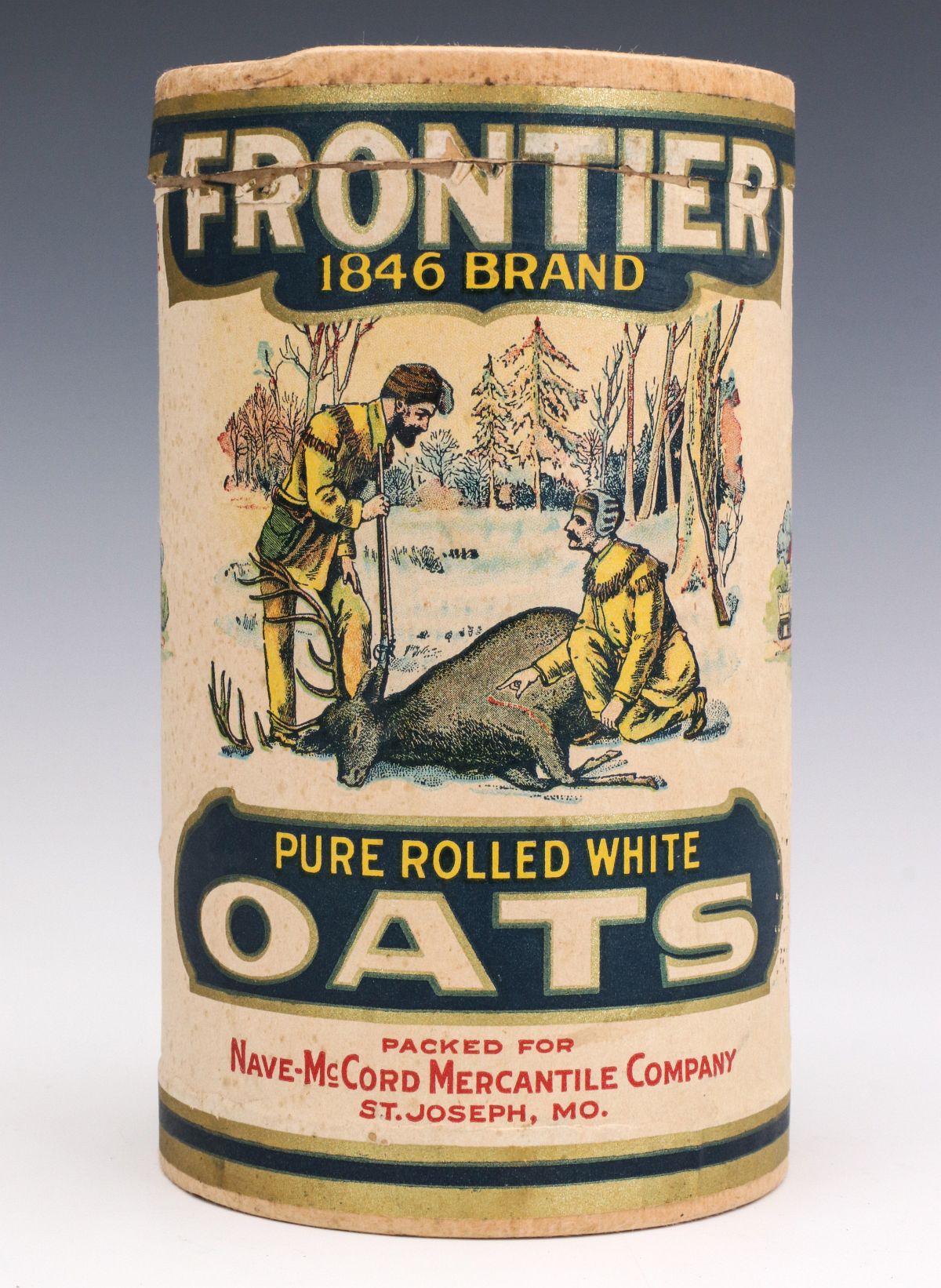 A FRONTIER 1846 BRAND ROLLED OATS CONTAINER C 1910