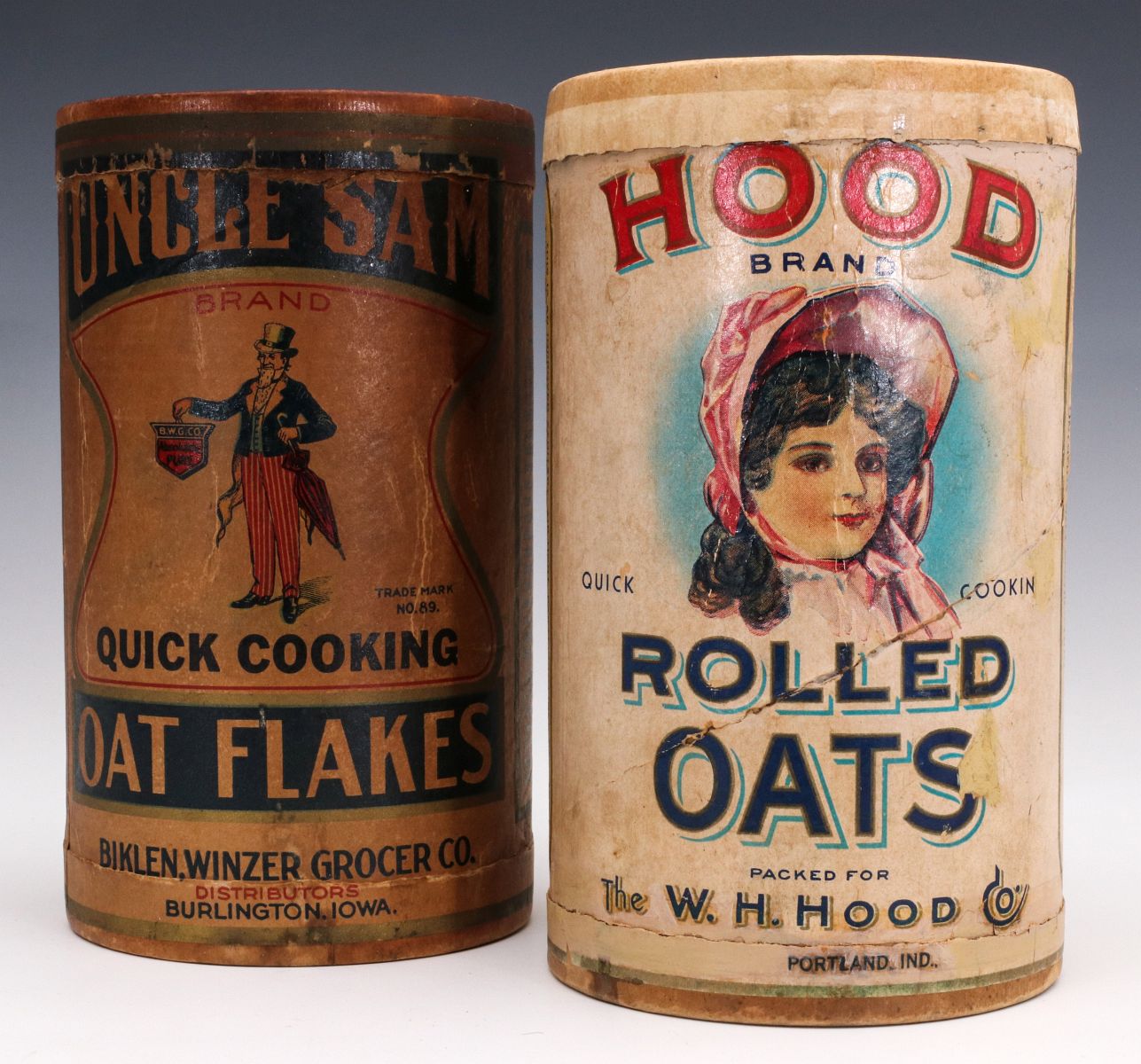 UNCLE SAM AND HOOD BRAND QUICK OATS CONTAINERS