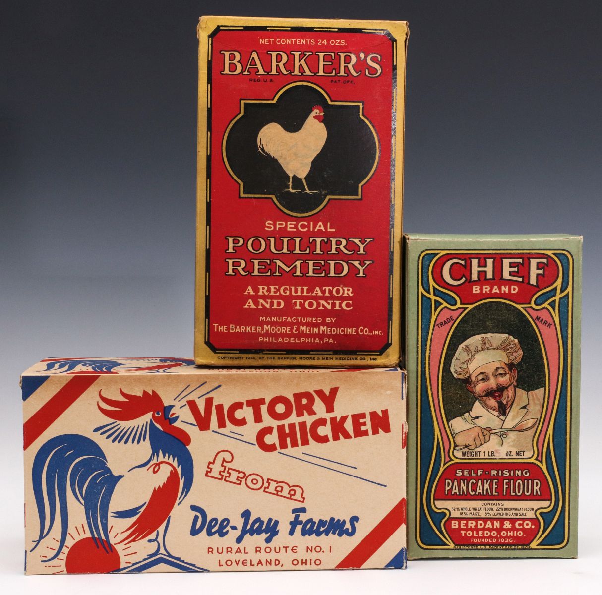 VARIOUS COLORFUL PRODUCT ADVERTISING BOXES C 1930