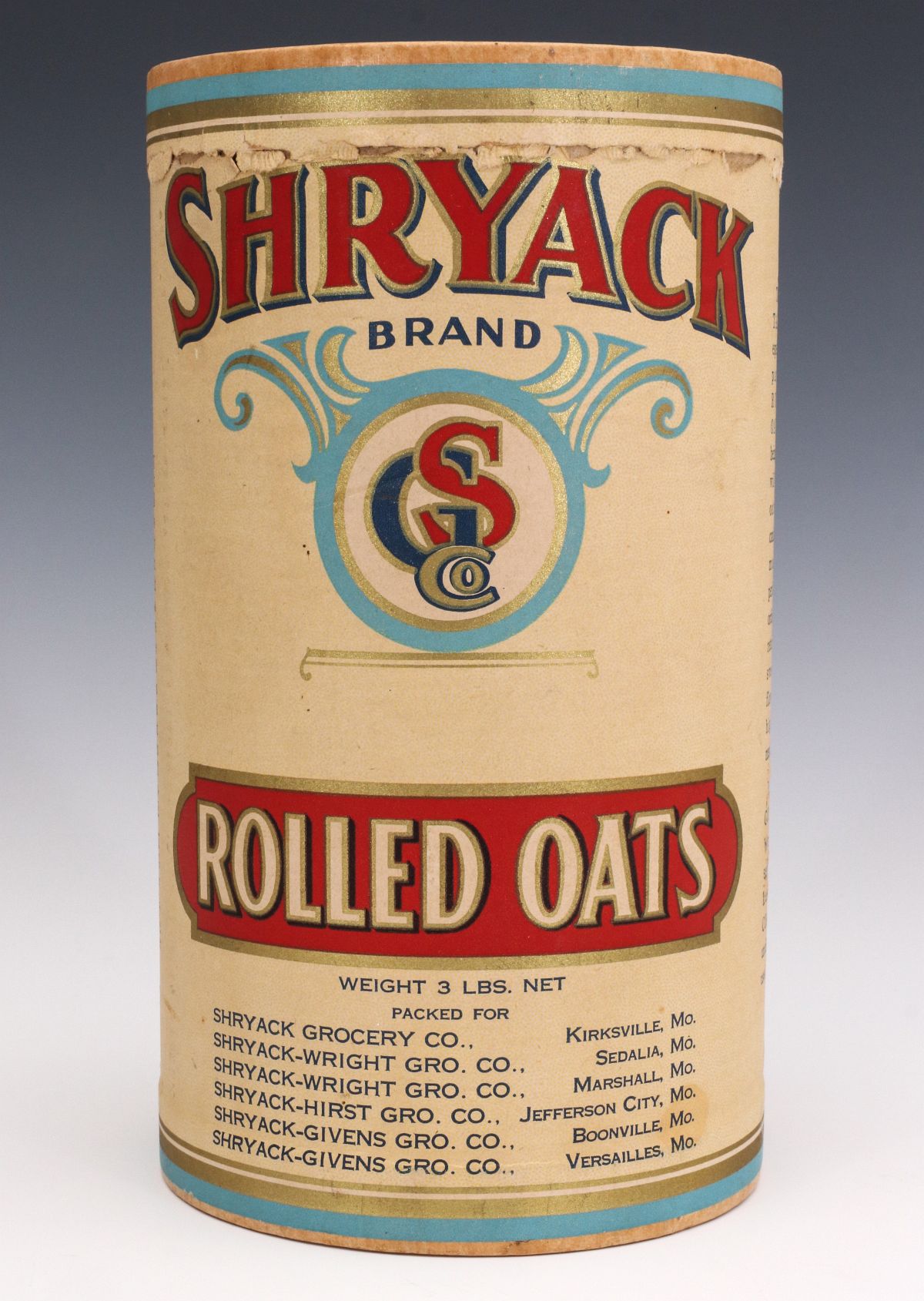 SHRYACK MISSOURI GROCERY ROLLED OATS CONTAINER