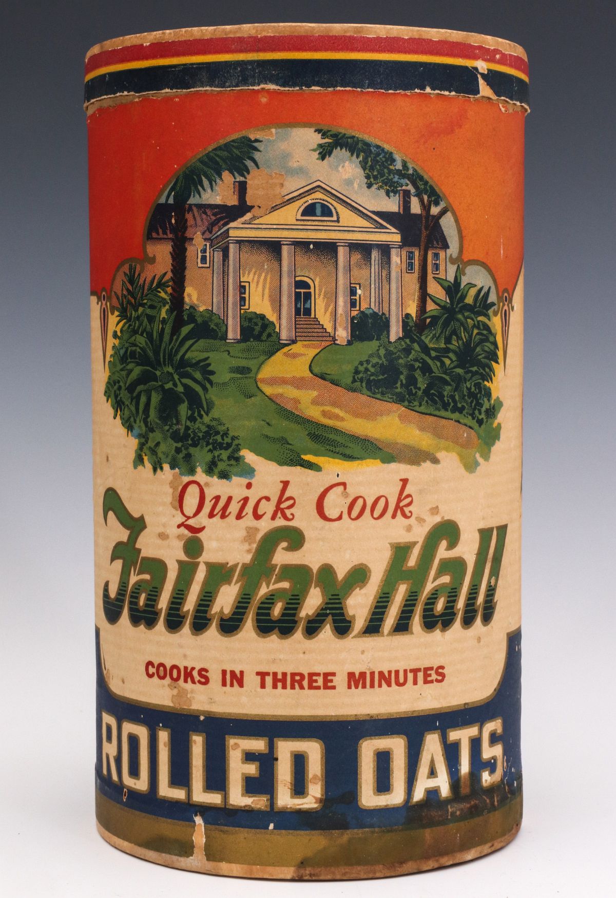 A FAIRFAX HALL BRAND ROLLED OATS CONTAINER