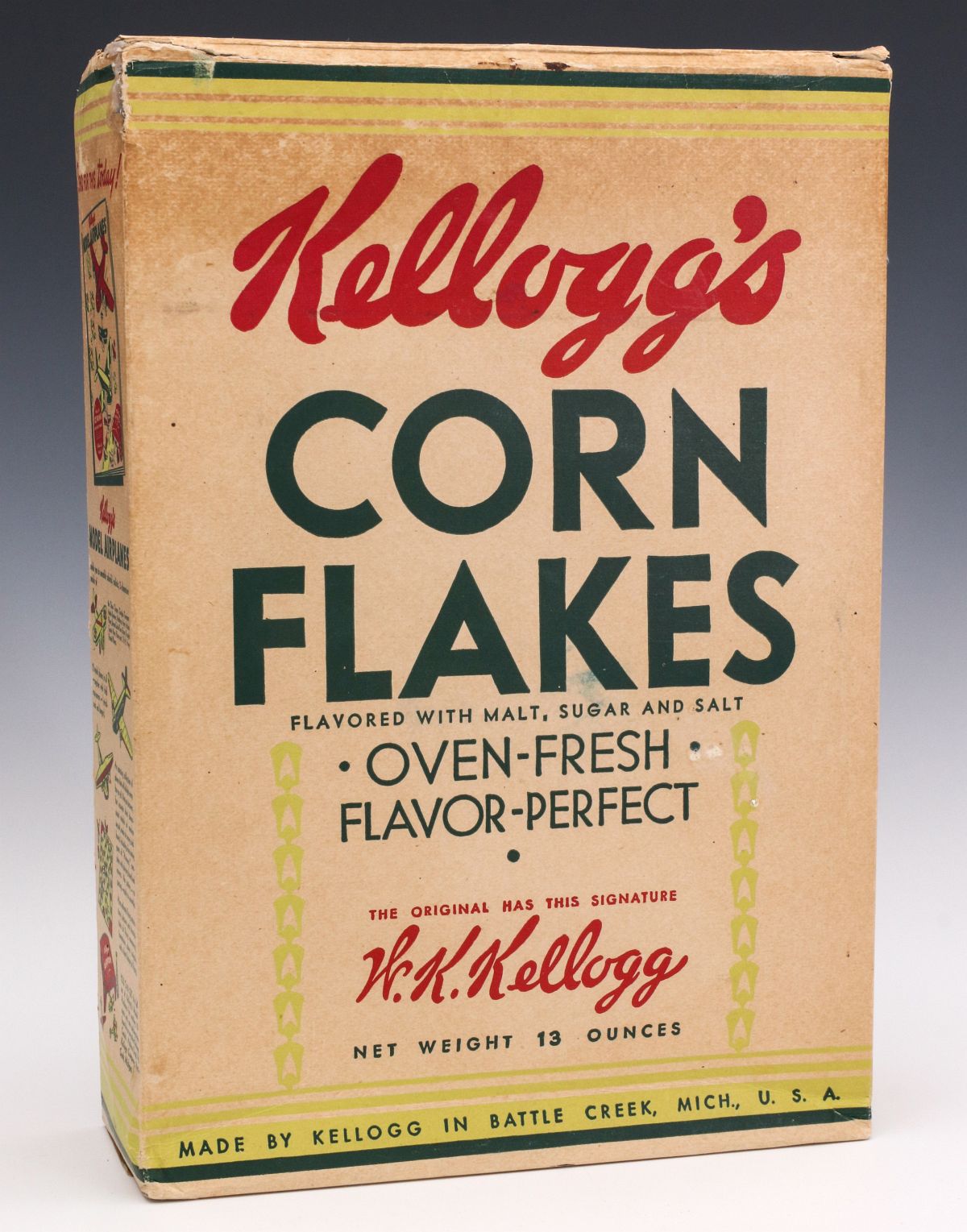 A KELLOGG'S CORN FLAKES CARDBOARD CONTAINER C 1937