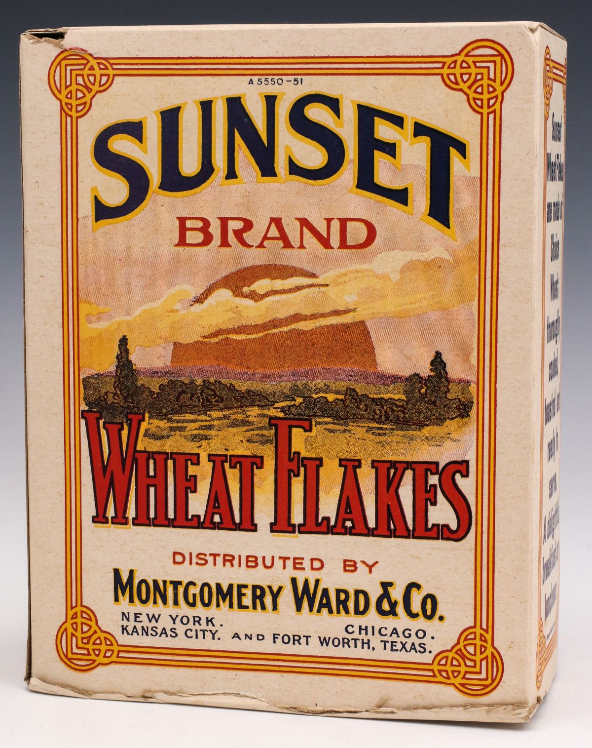 SUNSET BRAND WHEAT FLAKES BOX FOR MONTGOMERY WARD
