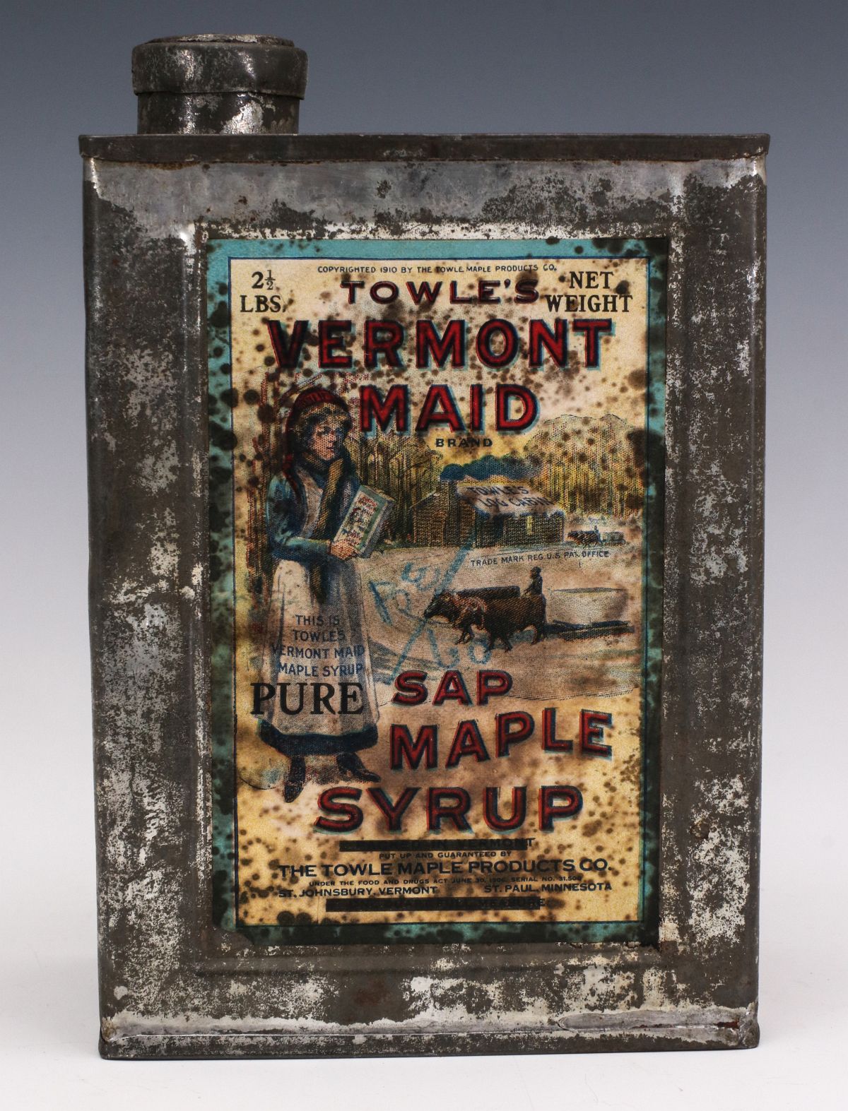 A SYRUP TIN TOWLE'S VERMONT MAID SAP MAPLE SYRUP