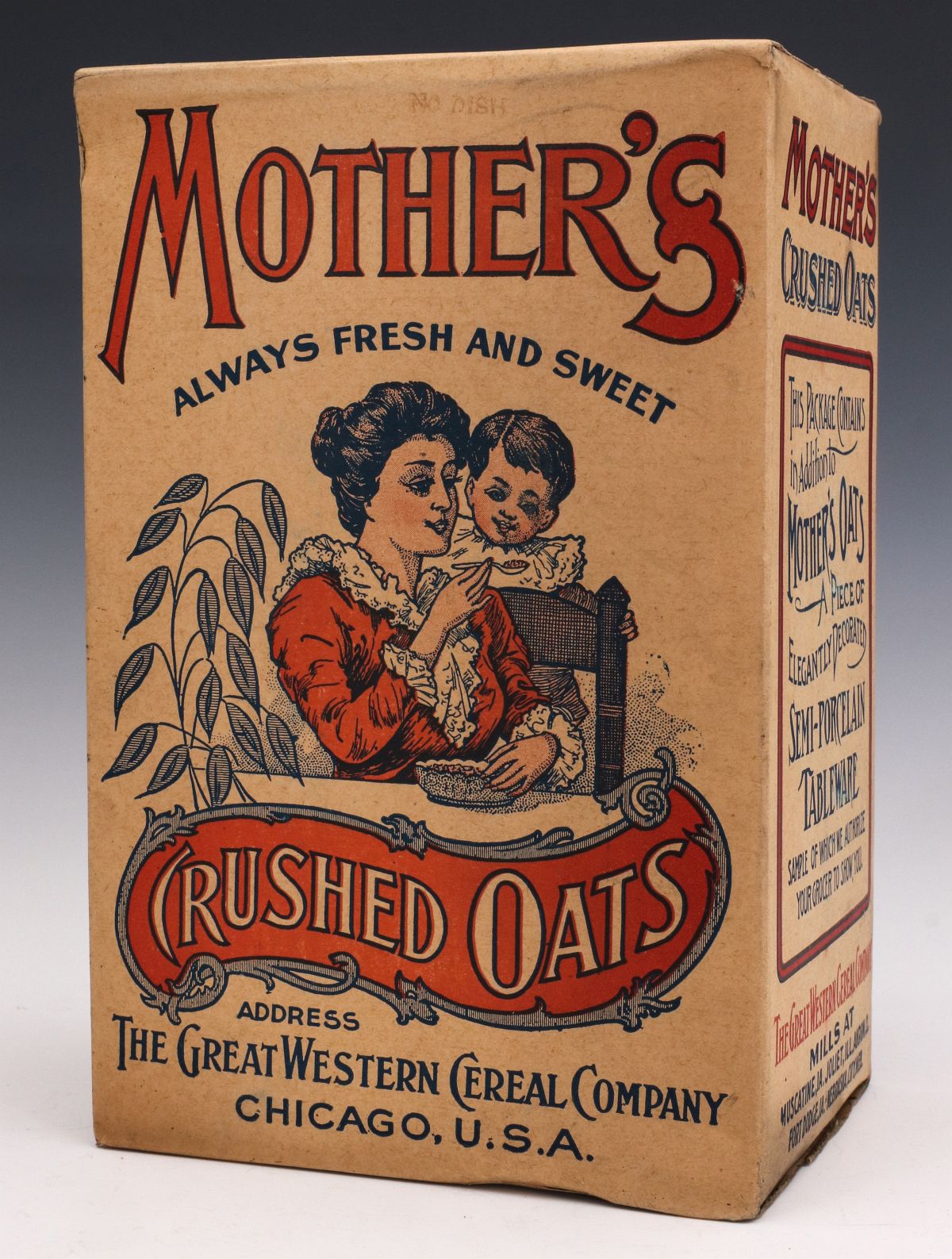A MOTHER'S BRAND CRUSHED OATS CEREAL BOX C 1910