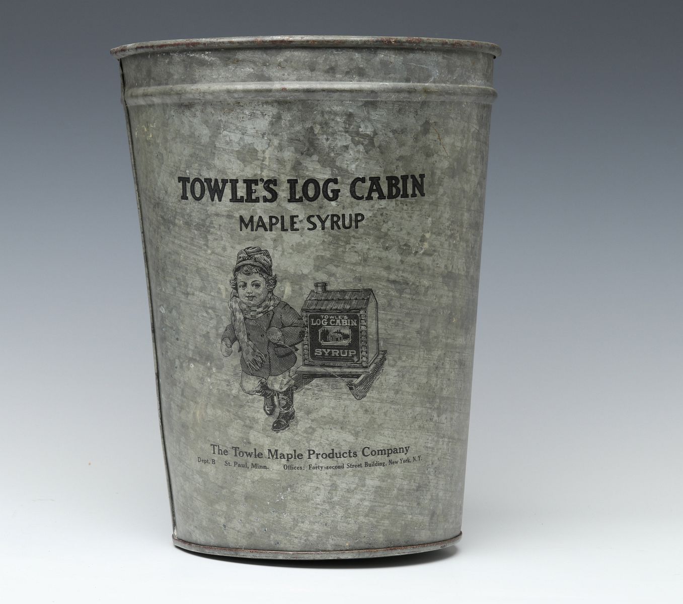 ADVERTISING SAP BUCKET FOR TOWLE'S LOG CABIN SYRUP