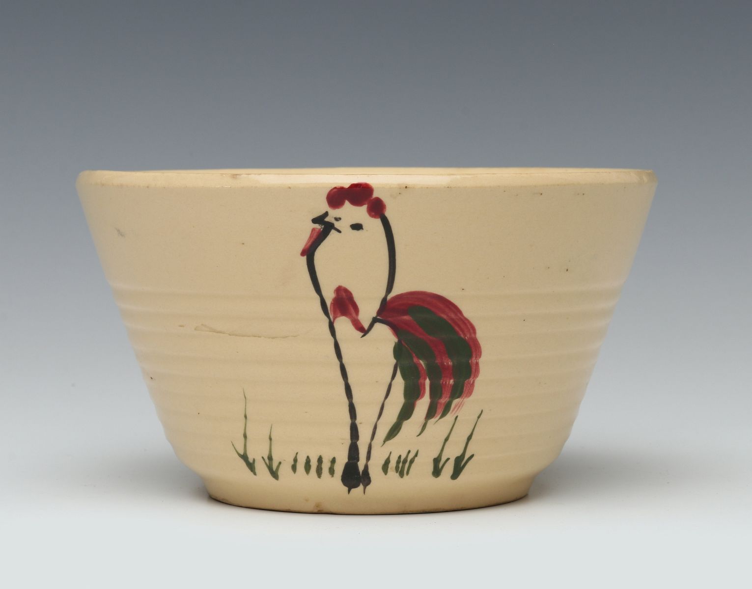 WATT POTTERY 'ROOSTER' MIXING BOWL W/ ADVERTISING