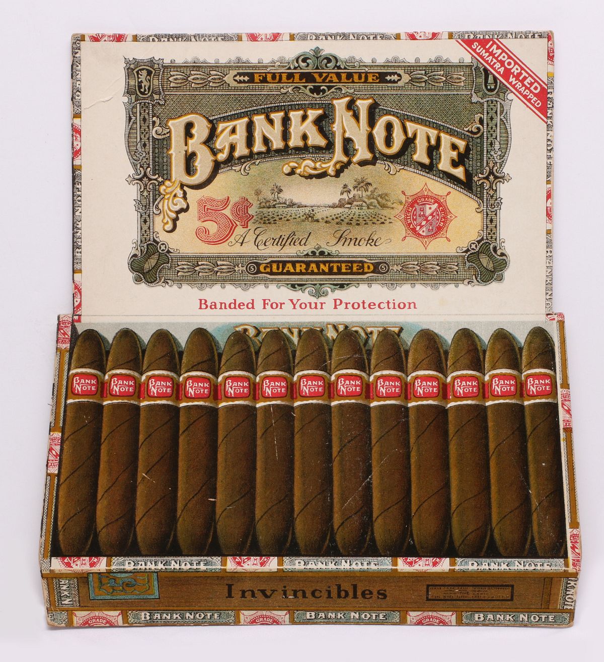 A DIE CUT EASEL BACK SIGN FOR BANK NOTE 5Â¢ CIGARS