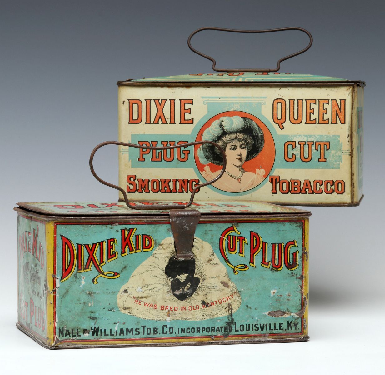 DIXIE KID AND DIXIE QUEEN TIN LITHO TOBACCO PAILS