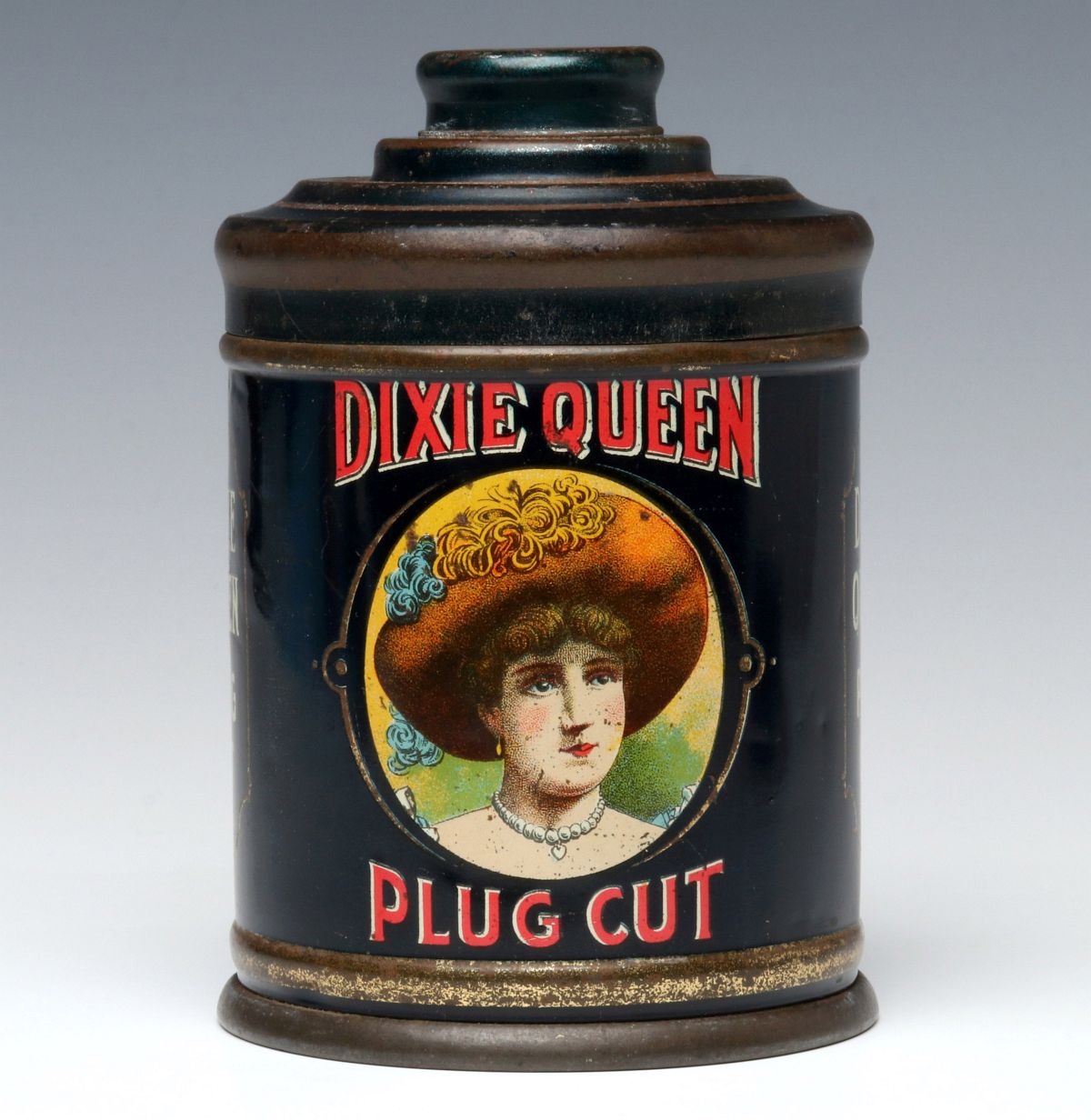 A 'DIXIE QUEEN' BRAND TIN LITHO TOBACCO CANNISTER