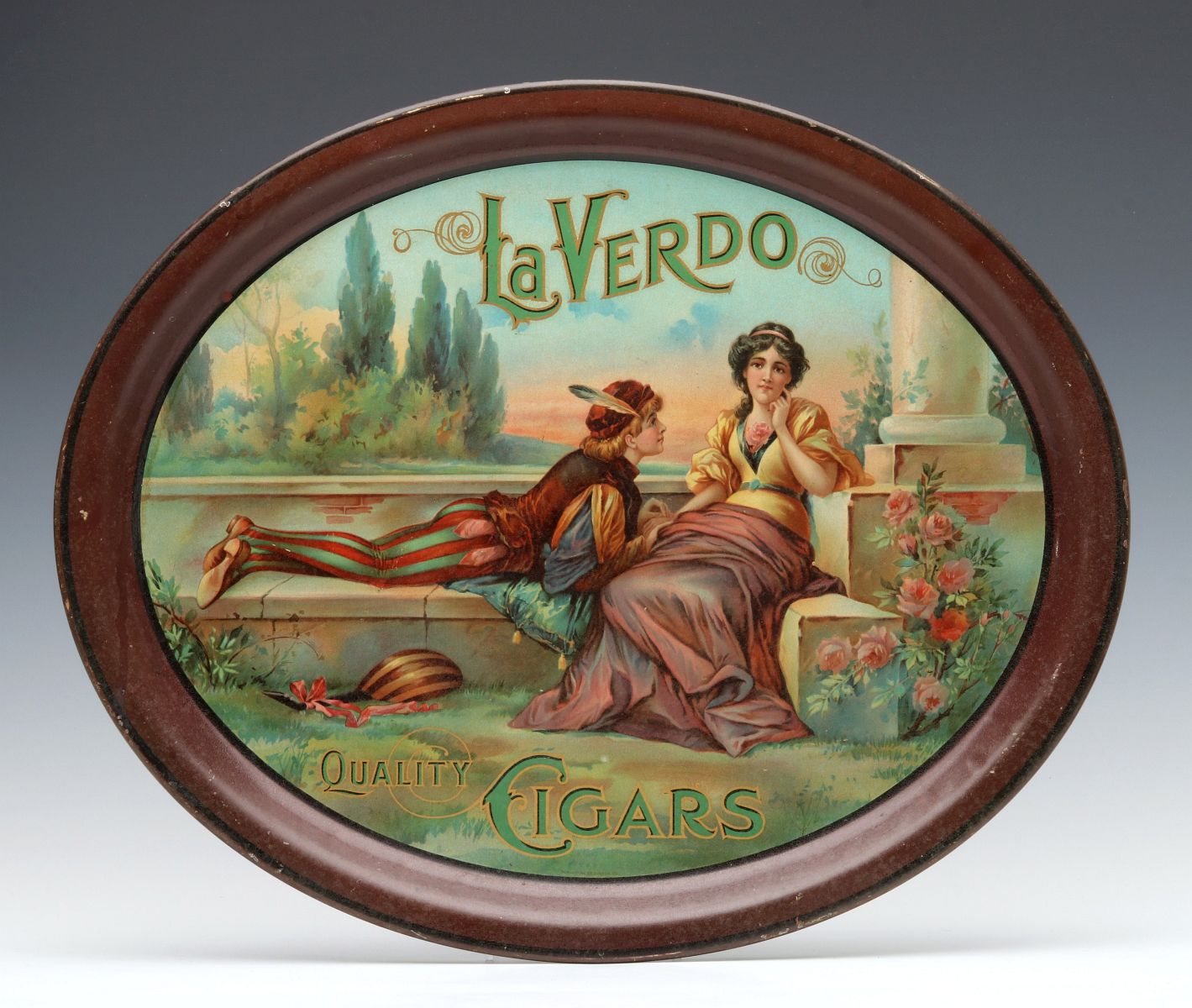 A 1900s LA VERDO CIGARS TIN LITHO ADVERTISING TRAY