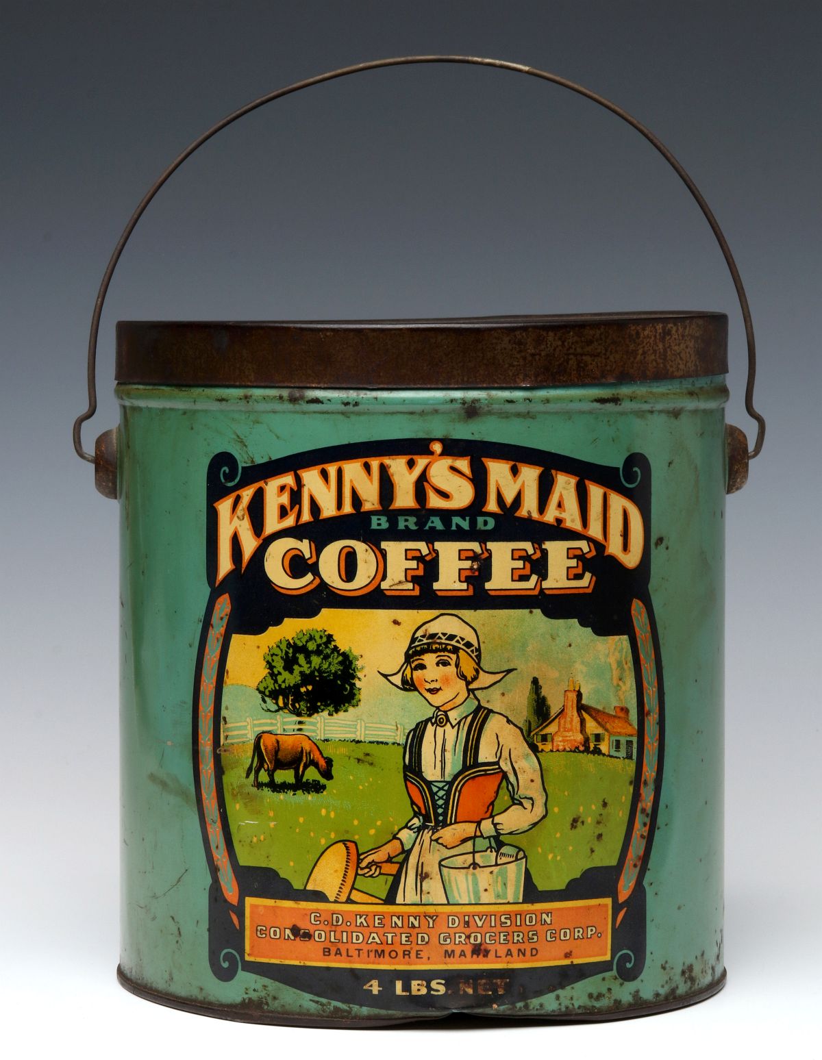 A KENNY'S MAID BRAND 4-POUND COFFEE PAIL